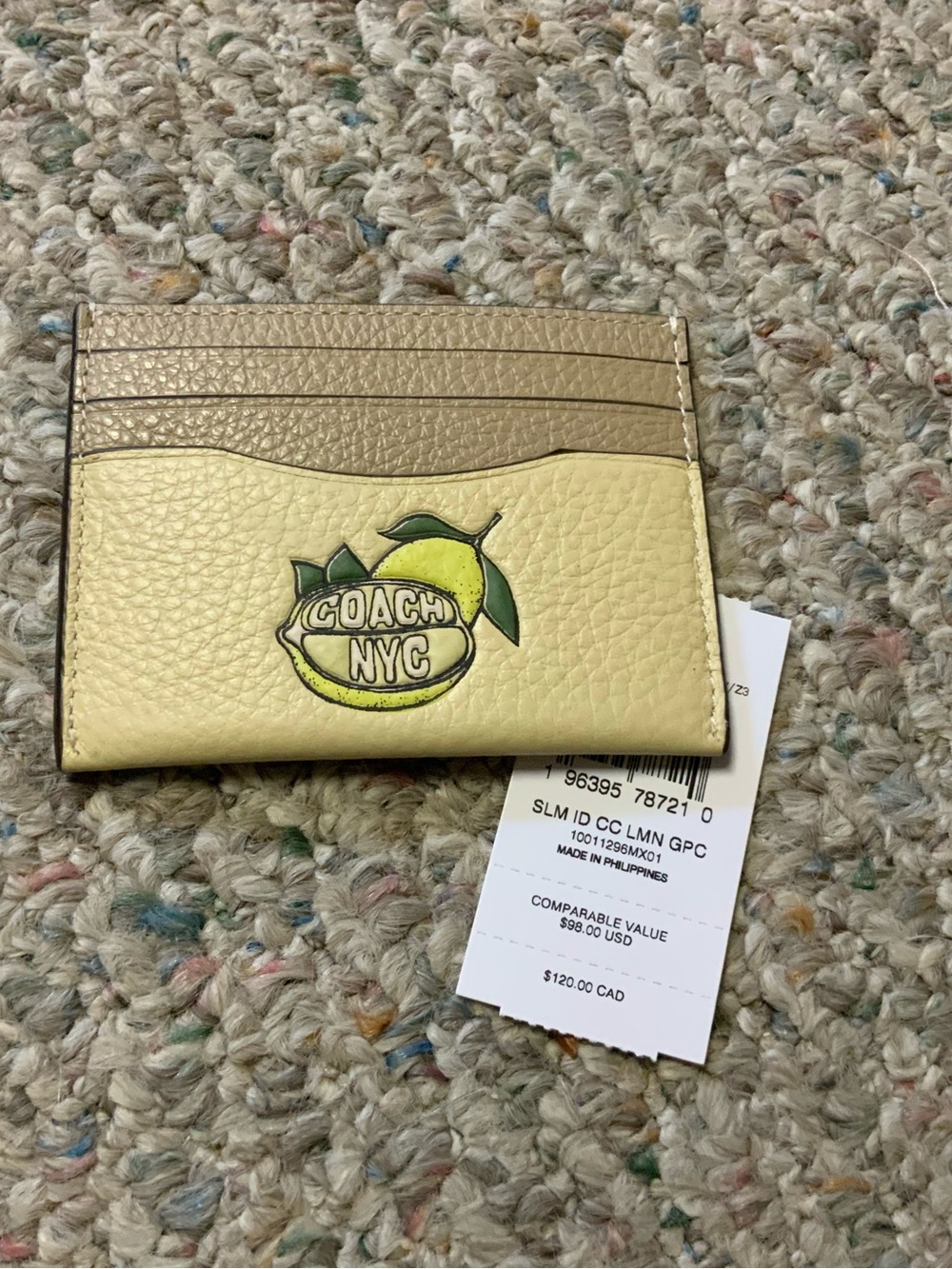 Coach Lemon Graphic Leather Card Case in Yellow and Tan NWT